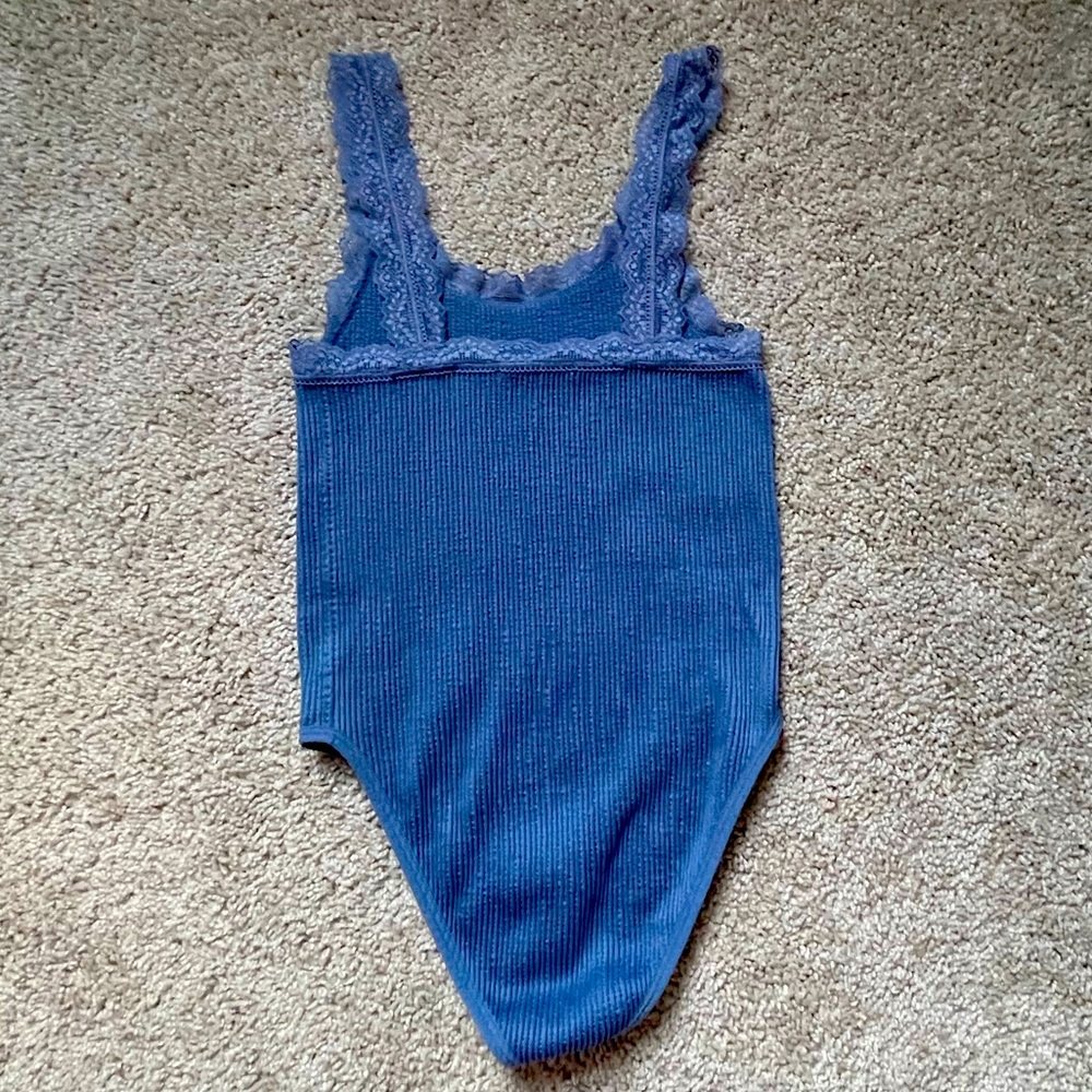 Blue Ribbed & Lace Bodysuit - Picture 2 of 6